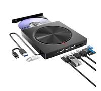 BHHB Lecteur CD DVD Externe pour PC, USB 3.0 et Type-C Graveur D VD Externe avec 3*USB-A 1*USB 3.0, DV 5V et Fente SD/TF, Optique Portable CD DVD -/+RW Drive pour Windows/MacOS/Laptop/Desktop