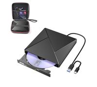 BHHB Lecteur CD Externe pour PC USB 3.0 et USBC Graveur DVD Externe Optique Portable CD/DVD-/+RW Drive Transmission Rapide Câble USB Intégrée pour Windows/MacOS/Laptop/Desktops avec étui de Transport
