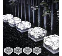 BHHBB-4 PièCes Chemins Solaire LumièRe de Brique,Solaires En Verre PavéS éClairage,LumièRes Solaires de Cube de Glace,éTanche Lampe Solaire Sol,Pour Terrasse Pelouse Route Pont Escalier(Blanc)