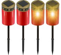 BHHBB-4 Pièces Lampe Funéraire Solaire, Lanterne Funéraire LED avec Piquet de Terre, Bougie Funéraire à LED, Étanche IP55, CimetièRe LumièRes Solaires, Bougie De Cimetière (Rouge)