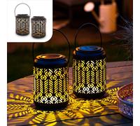 BHHBB-Lanterne Solaire Exterieur Lot De 2 Lampion LED Pour Terrasse, Patio Ou Balcon Lanternes De Jardin Lampe Deco Etanche Métal Noir Et Or Paon Design