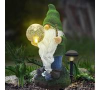 BHHBB-The Enchanted Garden Nain de jardin en résine - Figurine d'extérieur à LED à énergie solaire - Décoration de jardin pour terrasse, pelouse, cour
