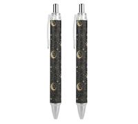 BHHJKK 1 stylo à bille noir rétractable à encre gel lisse à pointe fine de 0,5 pour l'école, le bureau, le soleil, la lune, motif bohème doré