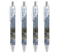 BHHJKK Big Brown Bear Rizzly The Mountains Lot de 4 stylos à bille rétractables portables à encre bleue pour la maison et le bureau