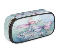 BHHJKK Charmant étui à crayons en cuir avec motif papillon - Grande capacité - Organiseur de papeterie noir avec fermeture éclair pour garçons et filles - Boîte de rangement pour l'école,