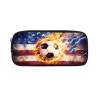 BHHJKK Fire Soccer Trousse à crayons élégante et légère pour l'école infirmière Noir, Fire Football Drapeau américain, Taille unique, Trousses à crayons