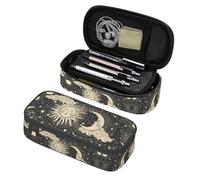 BHHJKK Grande trousse à crayons avec compartiments à fermeture éclair pour enfants, adolescents, étudiants, fournitures scolaires, Astrologie Lune et Soleil, Taille unique, Trousses à crayons