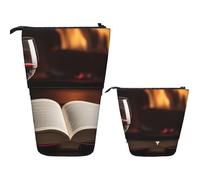 BHHJKK Khiry - Trousse à crayons télescopique avec fleur violette et papillon pour bureau, organiseur à crayons, trousse à crayons pour le travail, 7 x 14,5 cm, Livre sur le vin rouge, Taille unique,