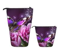 BHHJKK Khiry - Trousse à crayons télescopique avec fleur violette et papillon pour bureau, organiseur à crayons, trousse à crayons pour le travail, 7 x 14,5 cm, Papillon fleur violet, Taille unique,