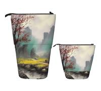 BHHJKK Khiry - Trousse à crayons télescopique motif lama avec lunettes, trousse de papeterie pour bureau, organiseur, trousse à crayons rétractable, pour le travail, 7 x 14,5 cm, Peinture de paysage.,