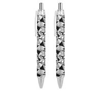 BHHJKK Lot de 2 stylos à bille noirs à encre gel rétractables à pointe fine de 0,5 pour l'école, le bureau, motif triangulaire noir et blanc