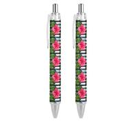 BHHJKK Lot de 4 stylos à bille noirs rétractables à encre gel lisse à pointe fine de 0,5 pour l'école, le bureau, motif feuilles tropicales et fleurs