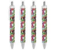 BHHJKK Lot de 4 stylos à bille noirs rétractables à encre gel lisse à pointe fine de 0,5 pour l'école, le bureau, motif champignons psychédéliques