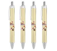 BHHJKK Lot de 4 stylos à bille noirs rétractables à encre gel lisse à pointe fine de 0,5 pour l'école, le bureau, motif champignon et papillons