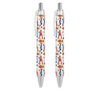 BHHJKK Lot de 4 stylos à bille rétractables à encre gel noire à pointe fine (0,5 mm) avec motif homard rouge et poisson