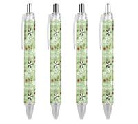 BHHJKK Lot de 4 stylos à bille rétractables à encre gel noire à pointe fine (0,5 mm) Motif fleur de Noël rouge