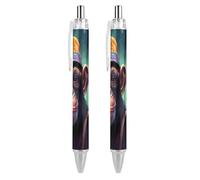 BHHJKK Lot de 4 stylos à bille rétractables à pointe fine de 0,5 mm avec motif de singe dans un chapeau