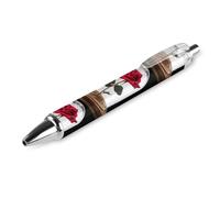 BHHJKK Lot de 4 stylos à bille rétractables en forme de dôme en verre avec motif rose rouge et pointe fine 0,5 mm
