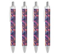 BHHJKK Lot de 4 stylos à bille rétractables noirs à motif dauphins coucher de soleil - Corps rond - Pointe fine de 0,5 mm