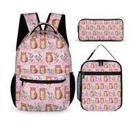 BHHJKK Sac à dos 3 pièces motif dessin animé Capybaras, sac à dos, sac à déjeuner, trousse à crayons unisexe, Comme indiqué sur la photo, Taille unique, Trousses à crayons