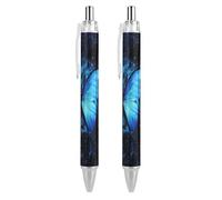BHHJKK Stylo à bille noir rétractable à encre gel lisse avec pointe fine de 0,5 mm pour l'école, le bureau, motif papillon bleu ciel étoilé