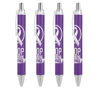 BHHJKK Stylo à bille rétractable pour mois de sensibilisation à la violence domestique avec ruban violet - Stylo à bille portable à encre noire - Stylos de travail pour fournitures de bureau - Cadeaux