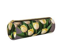 BHHJKK Trousse à crayons cascade et montagne en cuir synthétique ronde de petite capacité avec fermeture éclair, Blanc, jaune., Taille unique, Trousses à crayons