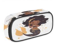 BHHJKK Trousse à crayons en cuir noire avec fermeture éclair pour garçons et filles - Grande capacité - Motif sirène - Pour l'école, l'université, le bureau, Comme indiqué sur la photo, Taille unique,