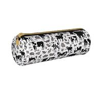 BHHJKK Trousse à crayons en cuir synthétique de vachette ronde de petite capacité avec fermeture éclair, Motifs imprimés vache, Taille unique, Trousses à crayons