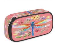 BHHJKK Trousse à crayons pour filles et garçons - Motif floral aquarelle et libellule - Trousse à crayons avec fermeture éclair - En cuir synthétique - Pour l'école, les marqueurs, Comme indiqué sur