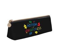 BHHJKK Trousse à crayons triangulaire en cuir pour le mois de la sensibilisation à l'autisme, trousse à crayons, trousse à cosmétiques, boîte de rangement pour bureau, femme et homme, Comme indiqué