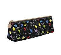 BHHJKK Trousse à crayons triangulaire en cuir pour le mois de la sensibilisation à l'autisme, trousse à crayons, trousse à cosmétiques, boîte de rangement pour bureau, femme et homme, Comme indiqué