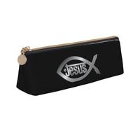 BHHJKK Yeshua Trousse à crayons triangulaire en cuir avec motif Jésus Chrétien Pour stylos cosmétiques Bureau Papeterie Organiseur de bureau pour femme et homme, Comme indiqué sur la photo, Taille