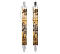 BHHJKK Zebra on The Grassland Lot de 2 stylos à bille rétractables à pointe fine de 0,5 mm Noir