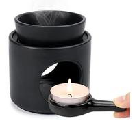 BHHTBB Lampe aromatique pour huiles essentielles, lampe aromatique en céramique avec photophore, lampe à cire parfumée pour bougie chauffe-plat Rambiente, H x 10 cm Ø 9,5 cm, bol amovible, noir mat