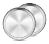Bhina 2 Pièces Gold Plats de Service en Inox Plateau Assiettes Rondes en Acier Inoxydable Plates Assiettes en Acier Plateau Acier Inoxydable pour Camping, Excursionisme, Picnic, BBQ (34cm)