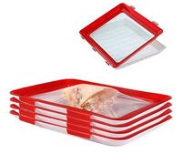 Bhina 4 Pièces Boîte à Charcuterie Fresh Plateaux de Conservation Sous Vide avec Film Élastique Food Preservation Tray Boite a Jambon pour Refrigerateur avec Couvercle, Fresh Tray, 30 x 23,5 x 2,5 cm