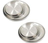 Bhina 6 Pièces Gold Plats de Service en Inox Plateau Assiettes Rondes en Acier Inoxydable Plates Assiettes en Acier Plateau Acier Inoxydable pour Camping, Excursionisme, Picnic, BBQ (23/26/30cm)