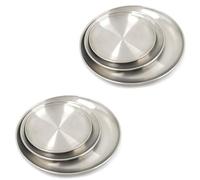 Bhina 6 Pièces Gold Plats de Service en Inox Plateau Assiettes Rondes en Acier Inoxydable Plates Assiettes en Acier Plateau Acier Inoxydable pour Camping, Excursionisme, Picnic, BBQ (14/17/20cm)