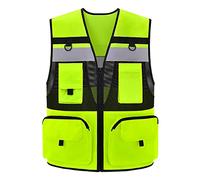 BHJKL Gilet de sécurité Homme Gilet De Sécurité avec Poches, Fermeture À Glissière Haute Visibilité Réfléchissant Gilet De Trafic Assainissement Fluorescent Jaune Gilet Fluo Travail (Taille : L)