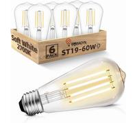 BHMAOYN 12V 24V LED E27 ST64 Ampoule,6W=60W Basse Tension Ampoules Blanc Chaud 2700K DC12-24V Rétro Antique E27 Lumières LED,Pour le Système Solaire,Camping-car marine,Lot de 6