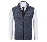 Bhnyku Gilet en tricot pour homme - Col montant - Couleur unie - Gilet d'hiver avec poches - Gilet basique sans manches - Coupe droite - Gilet de travail fin - Gilet thermique chaud, bleu, XL