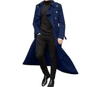 Bhnyku Manteau long pour homme - Trench long - Avec ceinture - Fin - Stretch - Couleur unie - Coupe-vent - Double rangée - Coupe-vent - Boutons à revers - Manteau de transition - Simplicité - Manteau