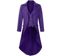 Bhnyku Smoking Manteau long pour homme - Couleur unie - Gothique - Vintage - Manteau médiéval - Steampunk - Revers - Manches longues - Trench argenté - Veste brodée - Manteau de cour - Ourlet