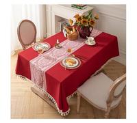 BHOMTY Nappe en coton et lin avec frange pour cuisine, salle à manger et table lavable en machine Rouge 140 x 220 cm
