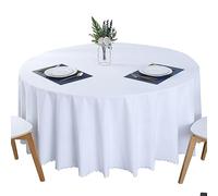 BHOMTY Nappe Ronde en Coton et Chanvre antitache Protéger et décorer la Table Nettoyage Facile Blanc Diamètre 260 cm