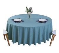 BHOMTY Nappe Ronde en Coton et Chanvre antitache Protéger et décorer la Table Nettoyage Facile Bleu Paon Diamètre 200 cm