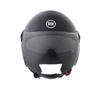 BHR Casque Demi-Jet 840 DUAL SHIELD de Casque de Scooter à Double Visière, Homologué ECE 22.06 avec Visière Solaire Interne et Déclencheur Micrométrique - Noir Métallisé S