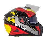 BHR Casque moto intégral avec double visière 813 RACE | Casque moto intégral homologué ECE avec visière solaire | Casque moto pour hommes/femmes | ROUGE/JAUNE | XL