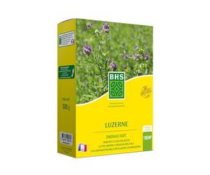 BHS LUZ500, 500g, 100 m², Luzerne, Améliore la structure du sol, Résiste au froid et à la sécheresse, Très riche en protéines, minéraux, oligo-éléments et vitamines Homogène